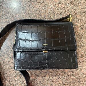 JW PEI Black Croc Embossed Shoulder Bag